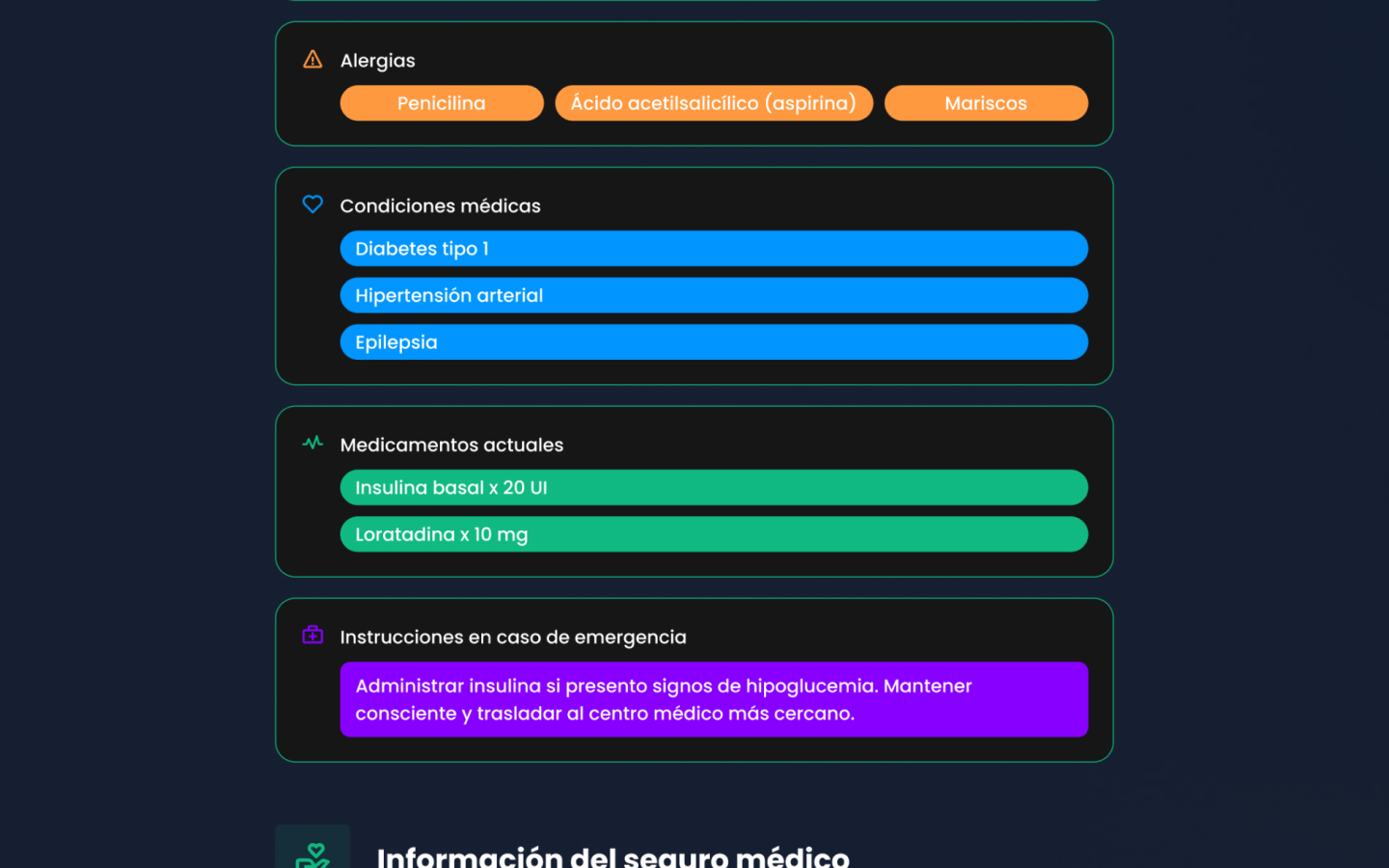 Vitatag · Perfil médico · Datos vitales