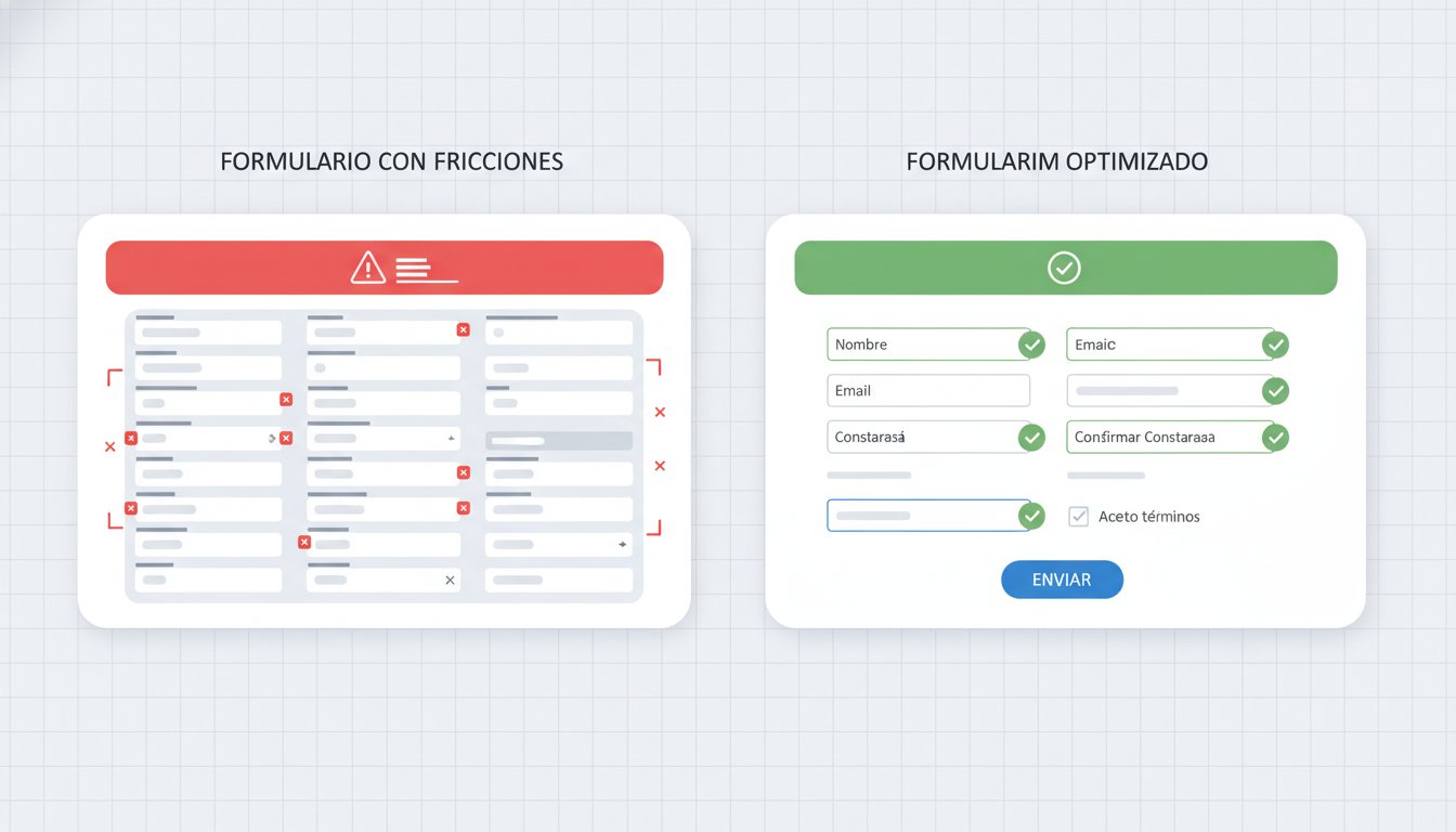 5 fricciones que están matando tus formularios de captación | Gulupa Digital Comparativa visual de un formulario con fricciones frente a un formulario optimizado