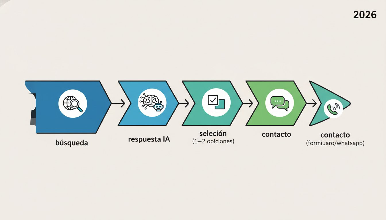 Qué es GEO y cómo posicionar tu marca en IA en 2026 | Gulupa Digital Diagrama de embudo 2026: búsqueda → respuesta IA → selección → contacto