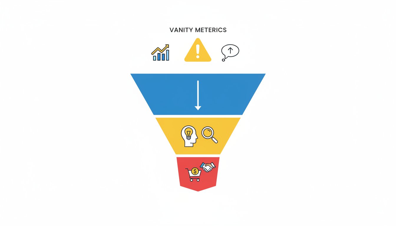 Benchmarks marketing digital Colombia: rangos de conversión | Gulupa Digital Embudo de conversión (tráfico → leads → ventas) con alerta de métricas de vanidad