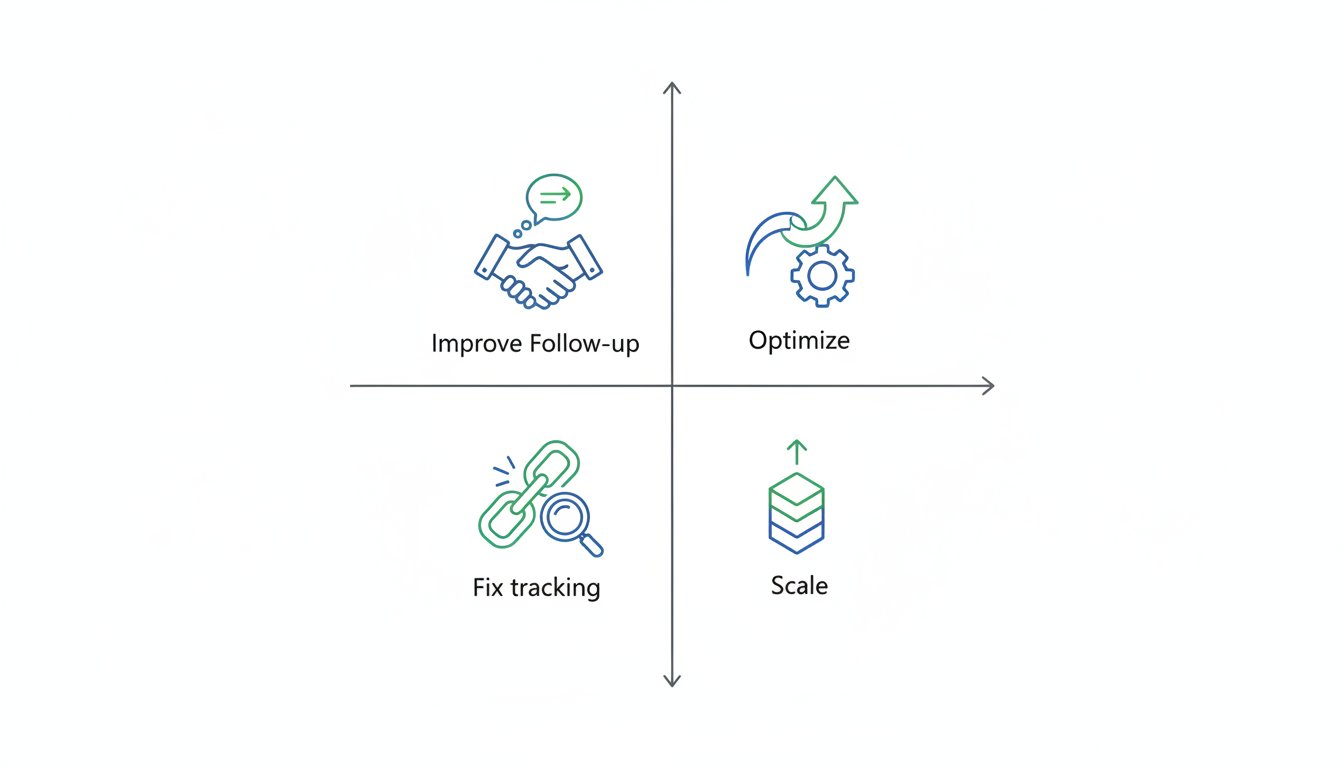 Benchmarks marketing digital Colombia: rangos de conversión | Gulupa Digital Matriz volumen vs calidad de leads para decisiones de optimización